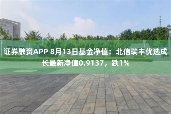 证券融资APP 8月13日基金净值：北信瑞丰优选成长最新净值0.9137，跌1%