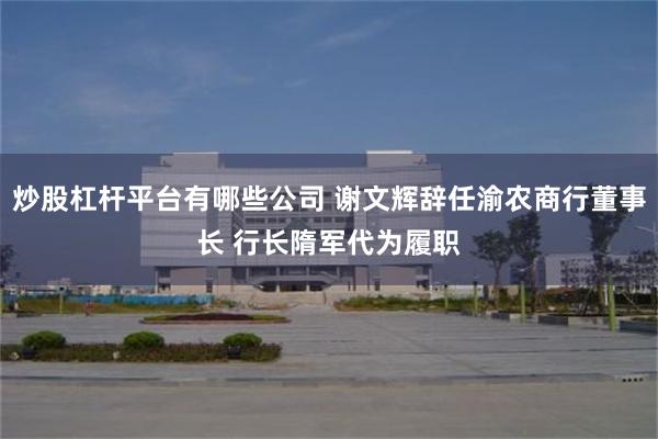 炒股杠杆平台有哪些公司 谢文辉辞任渝农商行董事长 行长隋军代为履职